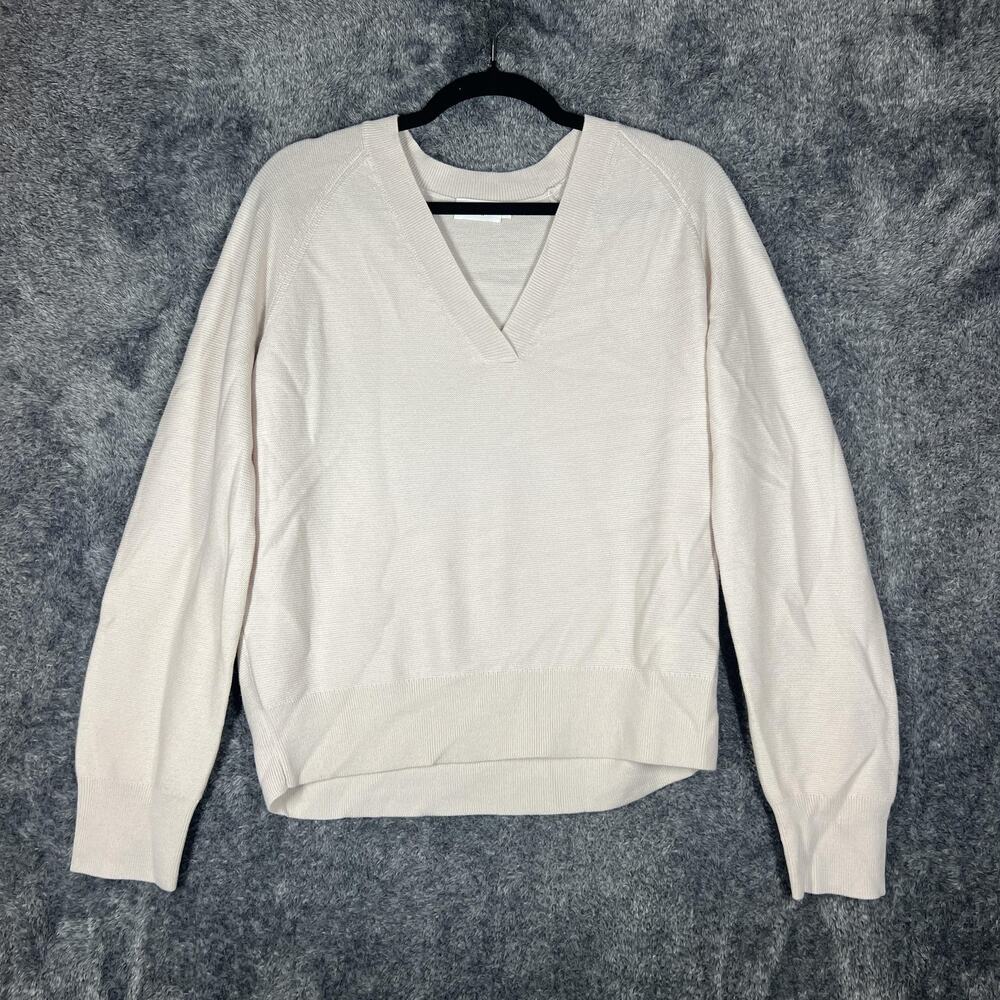The Reset Sweater Womens Medium Beige 100% Wool V-Neck Raglan Lightweight Knit